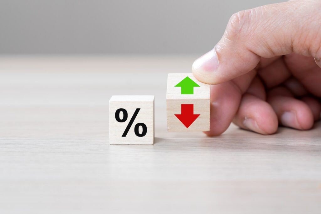 US interest rates are going up and down for business concept